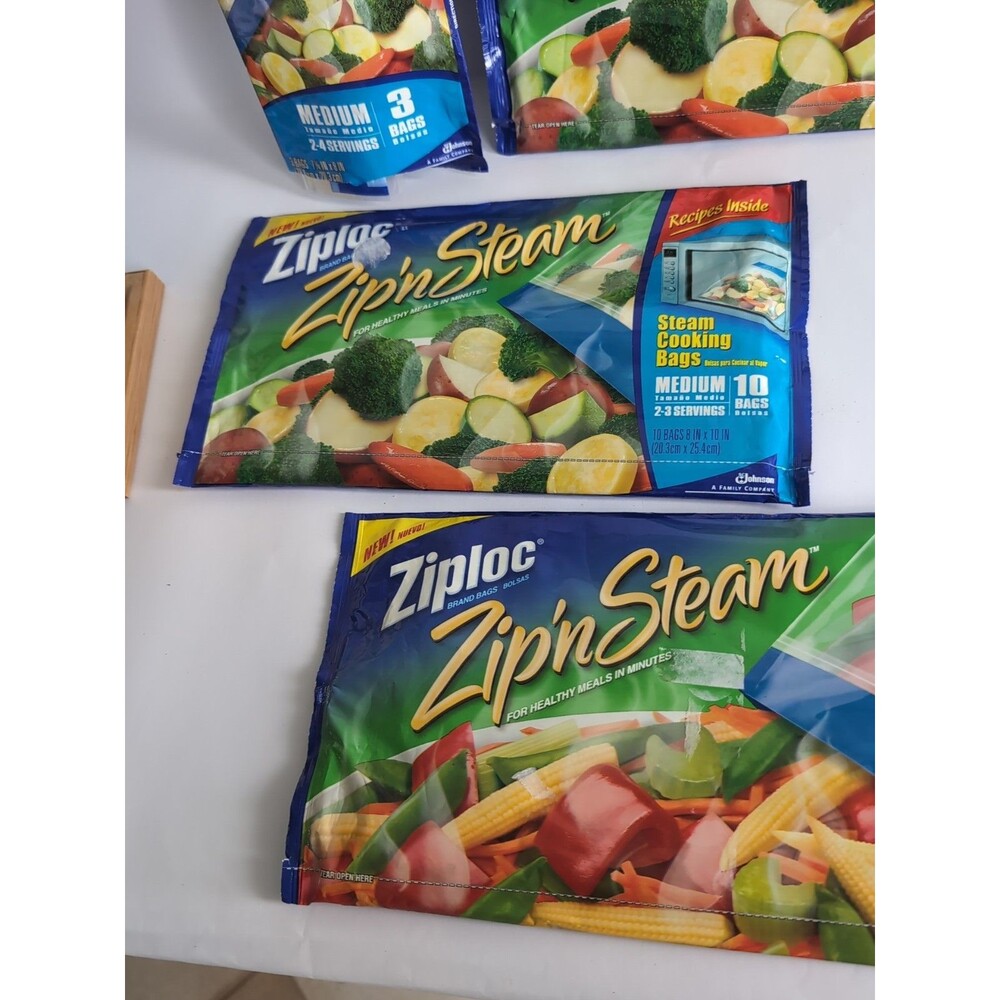 Lot Ziploc Zip’N Steam Bags 29 Steam Cooking Microwave Discontinued Vtg - Picture 2 of 6